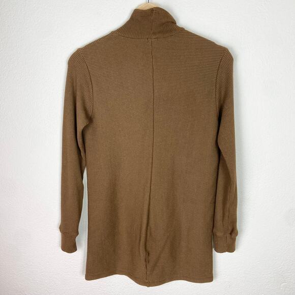 Monrow Mock Turtleneck Tunic Sweater Size S Brown Ribbed Knit Cotton Modal - Picture 6 of 9